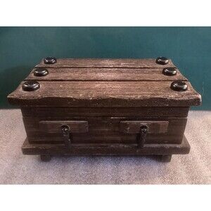 Vintage Davar & Toyo Pirate Treasure Chest Dresser Box Wooden Mid Century Japan